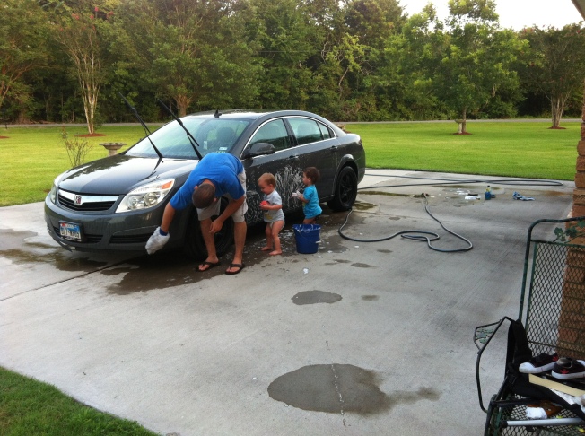 Washing the car with Daddy! Such big helpers! Especially if it involves water!